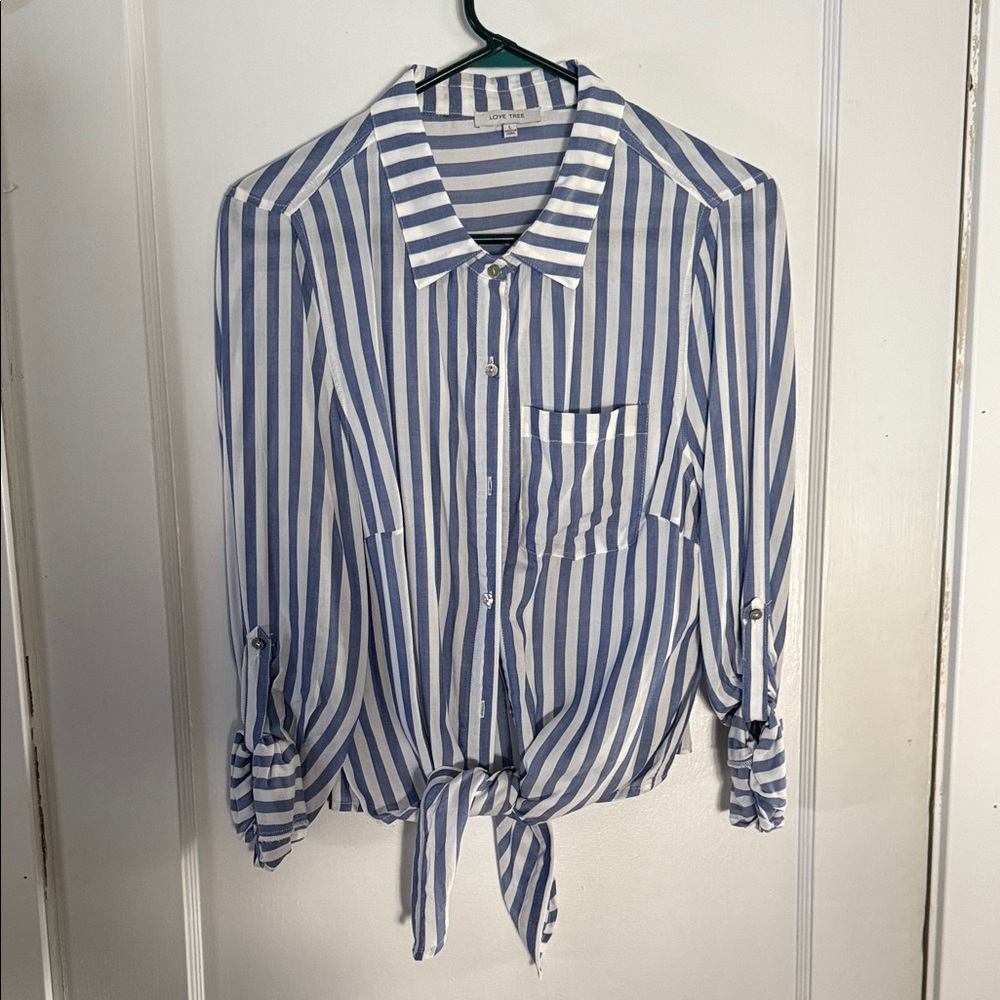 Love Tree Navy and White Striped Shirt